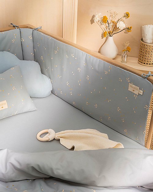 Nobodinoz Paracolpi per Lettino - Willow Soft Blu - Cotone Bio Paracolpi