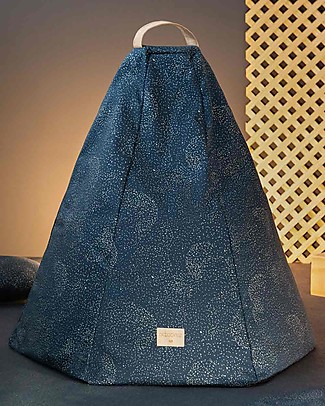 Nobodinoz Pouf Bimbi Marrakech - Gold Bubble/Blu - Cotone bio Cuscini Arredo