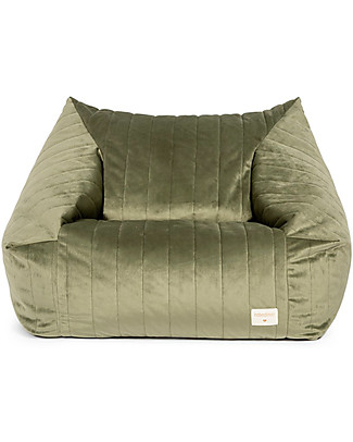 Nobodinoz Pouf Chelsea Velvet - Verde Oliva - 72x75x42 cm - Eco-Velluto da Fibre Riciclate al 100% Pouf