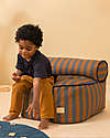 Nobodinoz Pouf Majestic - Righe Blu e Marroni - 50x50x25 cm - Cotone Bio Pouf