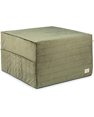 Nobodinoz Pouf/Materasso Pieghevole SleepOver Velvet - Verde Oliva - 57x57x36 cm - Eco-Velluto da Fibre Riciclate al 100% Materassi