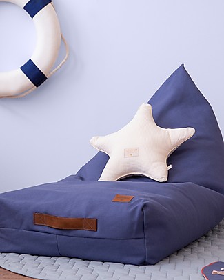 Nobodinoz Pouf Oasis, Blu - Cotone bio Cuscini Arredo
