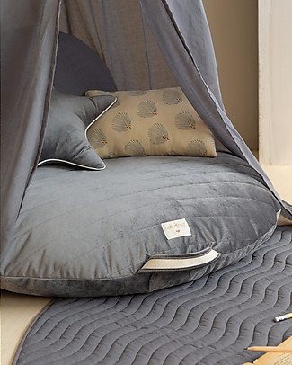 Nobodinoz Pouf rotondo Sahara - Grigio Ardesia - Velluto Ecologico Trapuntato Cuscini Arredo_