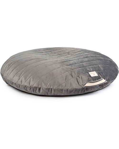 Nobodinoz Pouf rotondo Sahara - Grigio Ardesia - Velluto Ecologico Trapuntato Pouf