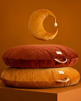 Nobodinoz Pouf rotondo Sahara - Marrone - Velluto Ecologico Trapuntato Cuscini Arredo