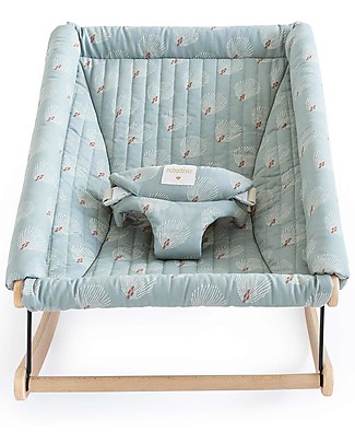 Nobodinoz Sdraietta Growing Green in Legno di Faggio + Cover - Bianco Gatsby/Verde Cotone Bio Sdraiette