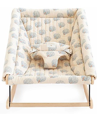 Nobodinoz Sdraietta Growing Green in Legno di Faggio + Cover - Blu Gatsby/Crema Cotone Bio Sdraiette