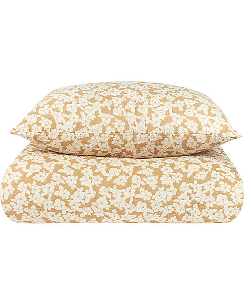 Nobodinoz Set Copripiumino in Mussola Wabi-Sabi - Golden Brown Sakura - 100x140 cm - Cotone Bio Set Copripiumino