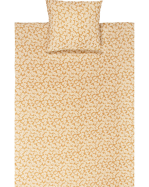 Nobodinoz Set Copripiumino in Mussola Wabi-Sabi - Golden Brown Sakura - 100x140 cm - Cotone Bio Set Copripiumino