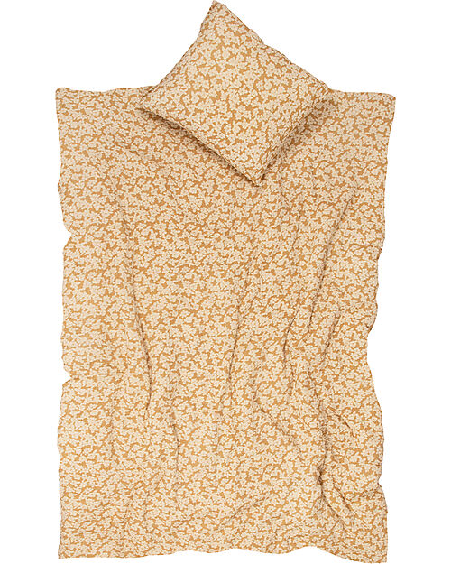 Nobodinoz Set Copripiumino in Mussola Wabi-Sabi - Golden Brown Sakura - 100x140 cm - Cotone Bio Set Copripiumino