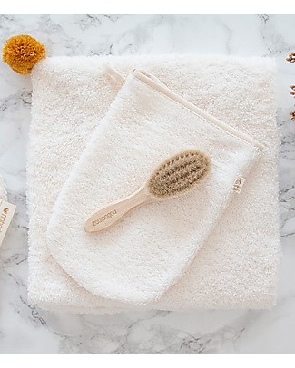 Nobodinoz Set da Bagno So Cute, Natural - Spazzola, Asciugamano e Guanto Kit Toilette Neonato
