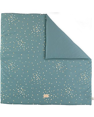Nobodinoz Tappeto Gioco Quadrato Colorado, Gold Confetti/Verde - 100x100 cm - Cotone bio Tappeti