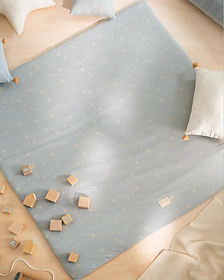 Nobodinoz Tappeto Gioco Quadrato Colorado - Willow Soft Blue -100x100 cm - Cotone Bio Tappeti Gioco