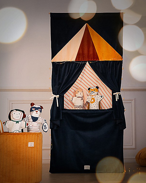 Nobodinoz Teatro Portatile, Blu Notte - 72 x 163 cm - Velluto Ecologico Burattini