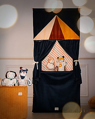 Nobodinoz Teatro Portatile, Blu Notte - 72 x 163 cm - Velluto Ecologico Giochi Per Inventare Storie