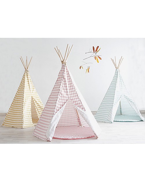 Nobodinoz Tenda Tipi Arizona, Diamanti Rosa - Cotone bio e legno di pino Tende Gioco