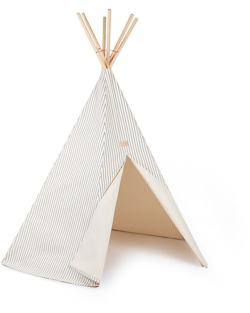 Nobodinoz Tenda Tipi Arizona - Righe Blu/Natural - Cotone bio e legno di pino Tende Gioco