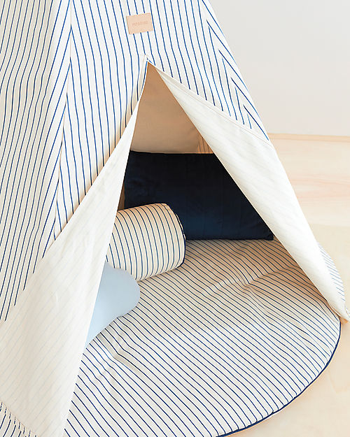 Nobodinoz Tenda Tipi Arizona - Righe Blu/Natural - Cotone bio e legno di pino Tende Gioco