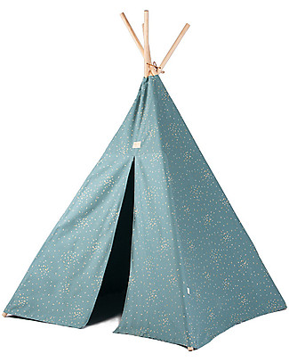 Nobodinoz Tenda Tipi Phoenix, Gold Coriandoli/Verde - Cotone bio e legno di pino Tende Gioco