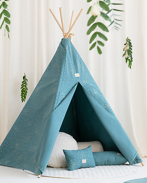 Nobodinoz Tenda Tipi Phoenix, Gold Coriandoli/Verde - Cotone bio e legno di pino Tende Gioco