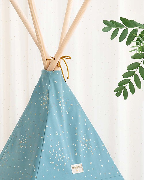 Nobodinoz Tenda Tipi Phoenix, Gold Coriandoli/Verde - Cotone bio e legno di pino Tende Gioco
