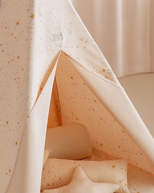 Nobodinoz Tenda Tipi Phoenix - Gold Stella/Rosa - Cotone bio e legno di pino Tende Gioco