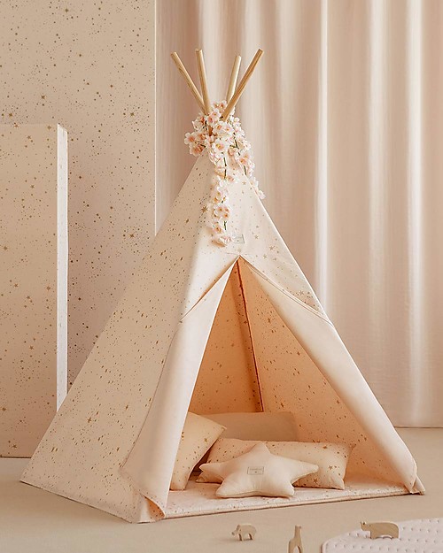 Nobodinoz Tenda Tipi Phoenix - Gold Stella/Rosa - Cotone bio e legno di pino Tende Gioco