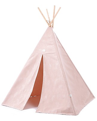 Nobodinoz Tenda Tipi Phoenix, White Bubble/Rosa - Cotone bio e legno di pino Tende Gioco
