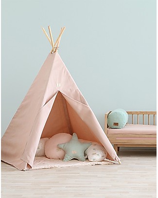 Nobodinoz Tenda Tipi Phoenix, White Bubble/Rosa - Cotone bio e legno di pino Tende Gioco