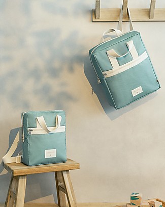 Nobodinoz Zainetto Sunshine 20x24x8 cm - Verde Eden - Cotone bio Idrorepellente Zaini Asilo