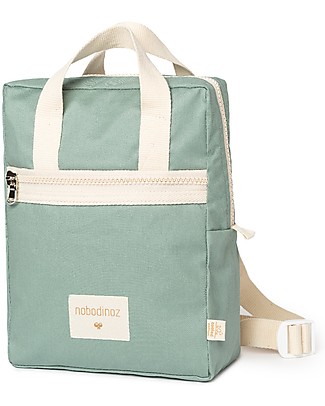 Nobodinoz Zainetto Sunshine 20x24x8 cm - Verde Eden - Cotone bio Idrorepellente Zaini Asilo