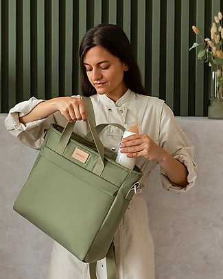 Nobodinoz Zaino Cambio Impermeabile Baby on the Go - Verde Oliva - Cotone Bio Borse Cambio