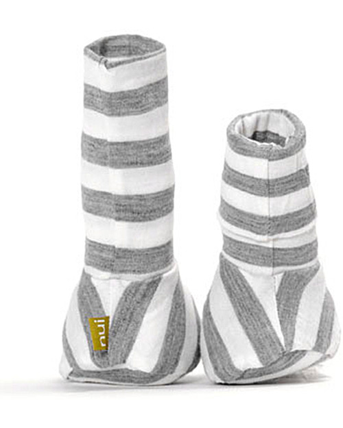 Nui Organics Scarpine Neonato Bianche/Grigio - Lana Merino Bio (si allungano per coprire il polpaccio!) Scarpe