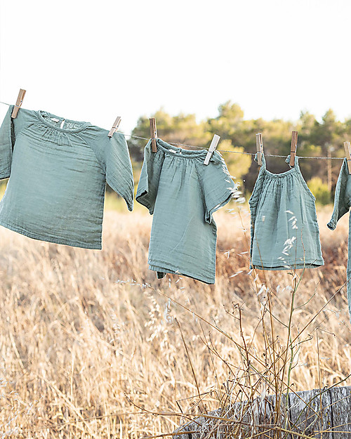 Numero 74 Abito Bimba Mia (1-2 e 3-4 anni) - Verde Salvia - Doppia Mussola di Cotone bio Vestiti_