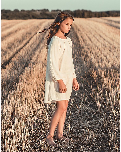 Numero 74 Abito Bimba Nina, Cipria (5-6 anni) - Doppia Mussola di Cotone Vestiti_