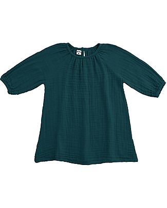 Numero 74 Abito Bimba Nina, Verde Petrolio (5-6 e 7-8 anni) - Doppia Mussola di Cotone Vestiti