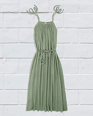 Numero 74 Abito Lungo Donna Mia - Verde Salvia - Doppia Mussola di Cotone Vestiti
