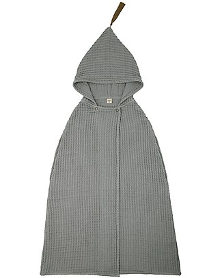 Numero 74 Accappatoio Poncho Bimbo con Cappuccio, Argento - 6-8 anni - 100% Cotone bio nido d'ape Accappatoi e Asciugamani