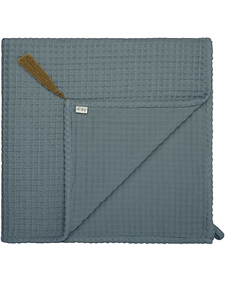 Numero 74 Asciugamano in Cotone Bio Nido d'Ape, Blu Ghiaccio - 50x90 cm Accappatoi e Asciugamani