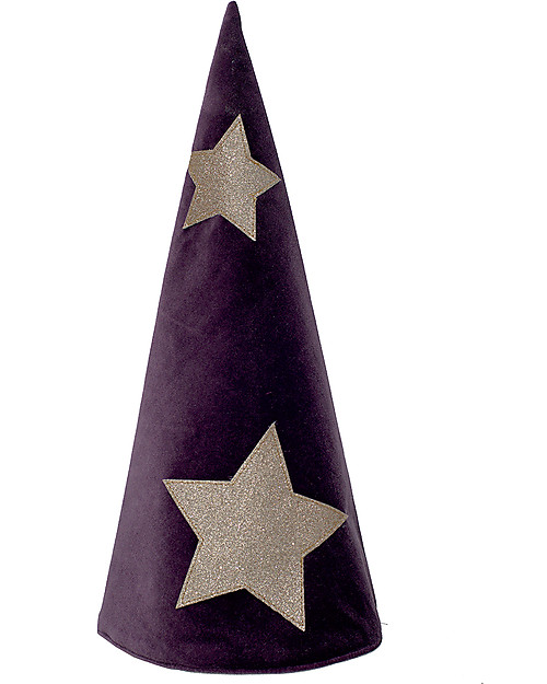 Numero 74 Cappello da Mago Merlino - Viola Scuro con Stelle Oro - Velluto - Nuova Bohemian Collection Travestimenti