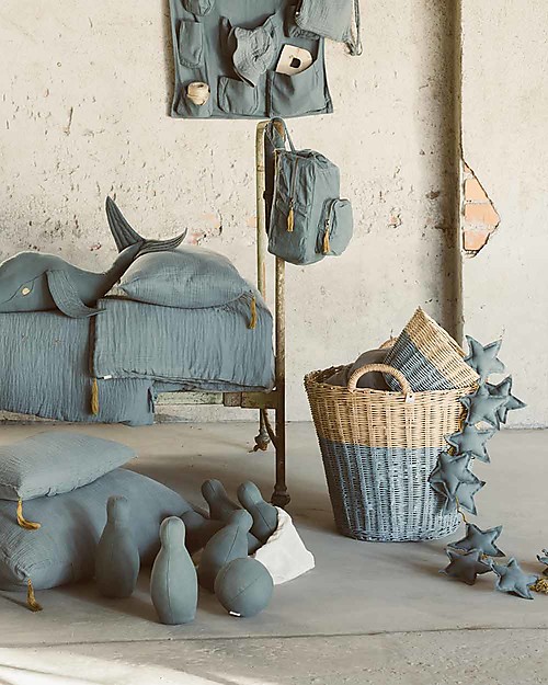 Numero 74 Cesta Porta Oggetti in Rattan, Celeste - Large Contenitori Portaoggetti