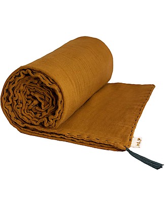 Numero 74 Coperta Estiva 140X190 cm, Dorata con Ricamo Grigio - 100% cotone Coperte
