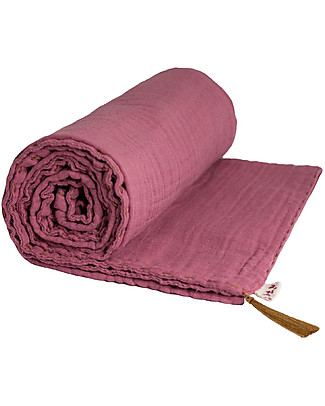 Numero 74 Coperta Estiva 140X190 cm- Rosa Baobab con Ricamo Dorato - 100% cotone Coperte