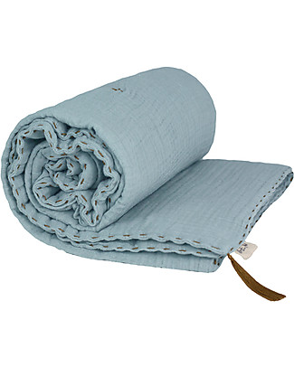 Numero 74 Coperta Invernale, Celeste - 140 x 190 cm - Doppia Mussola di Cotone Set Copripiumino