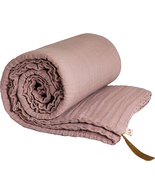 Numero 74 Coperta Invernale, Rosa Antico - 80 x 110 cm - Doppia Mussola di Cotone Set Copripiumino