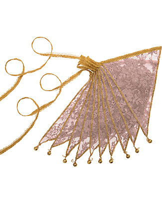 Numero 74 Festone Bandierine con Fiori in Pizzo, Rosa Antico - 2,5 metri Festoni