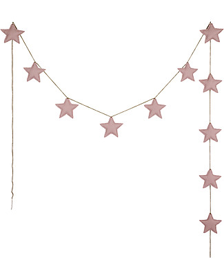Numero 74 Ghirlanda con Stelline in Stoffa, Rosa Antico - 2,5 m - 100% cotone bio Festoni