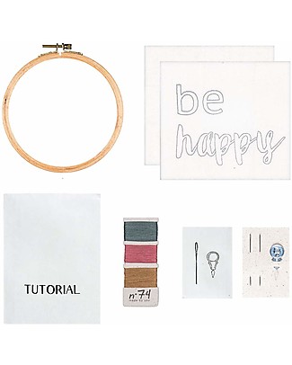 Numero 74 Kit Ricamo con Telaio ad Anello Be Happy - 16 cm Kit Fai Da Te