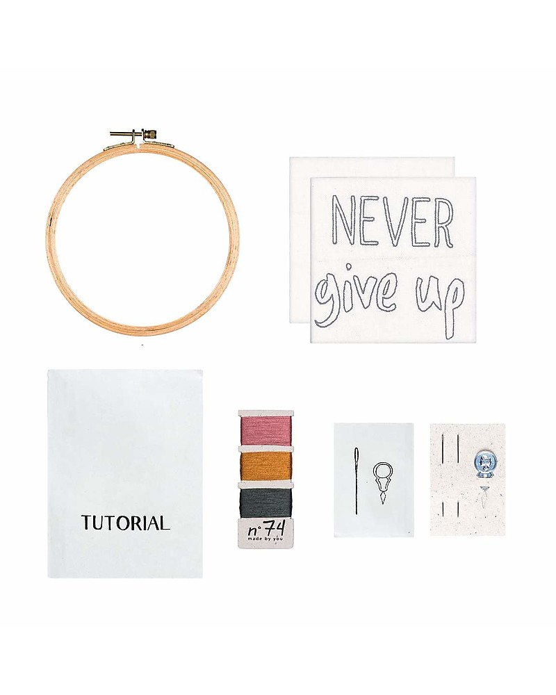 Numero 74 Kit Ricamo con Telaio ad Anello Never Give Up - 16 cm unisex ( bambini)