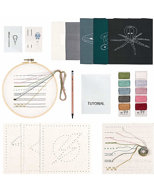 Numero 74 Kit Ricamo per Bambini, Mare - Tutto il necessario per imparare a ricamare! Kit Fai Da Te